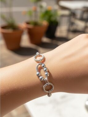 5/8 Silver Link & Bead Bracelet - Women's Jewelry